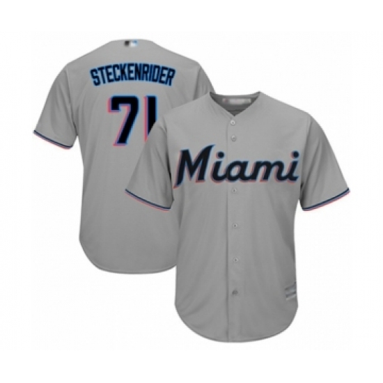 Youth Miami Marlins 71 Drew Steckenrider Authentic Grey Road Cool Base Baseball Player Jersey