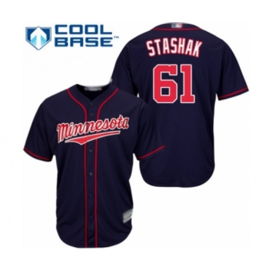 Youth Minnesota Twins 61 Cody Stashak Authentic Navy Blue Alternate Road Cool Base Baseball Player Jersey