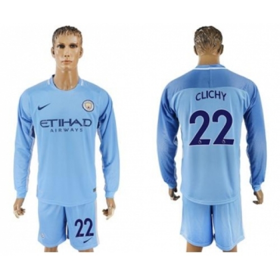 Manchester City 22 Clichy Home Long Sleeves Soccer Club Jersey