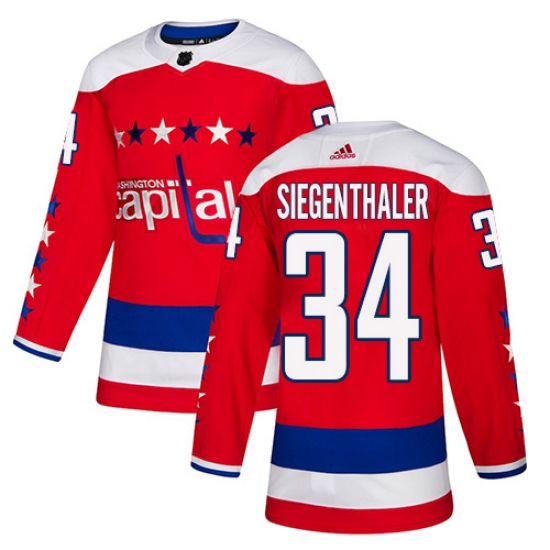 Men's Adidas Washington Capitals 34 Jonas Siegenthaler Authentic Red Alternate NHL Jersey