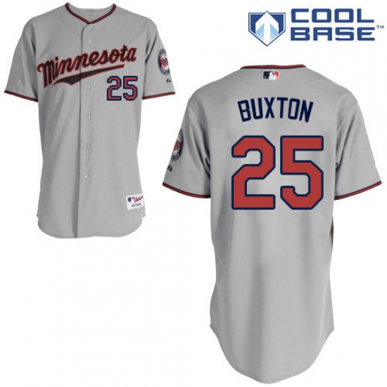 Men's Majestic Minnesota Twins 25 Byron Buxton Authentic Grey Road Cool Base MLB Jersey