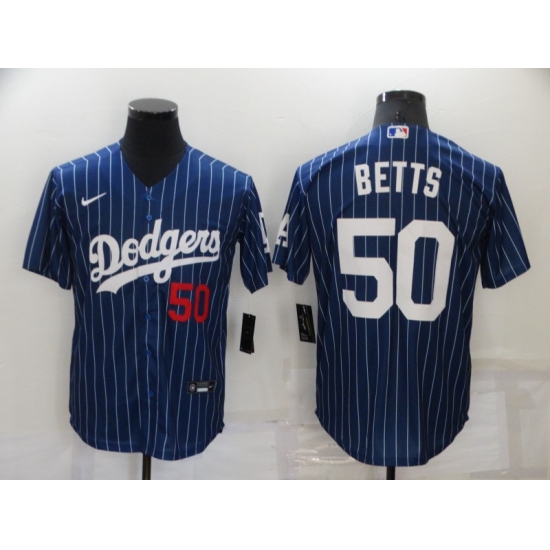 Men's Nike Los Angeles Dodgers 50 Mookie Betts Blue Stripes Authentic Jersey