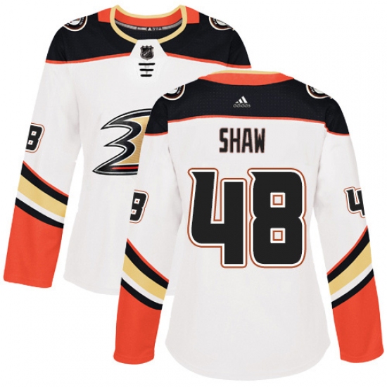 Women's Adidas Anaheim Ducks 48 Logan Shaw Authentic White Away NHL Jersey