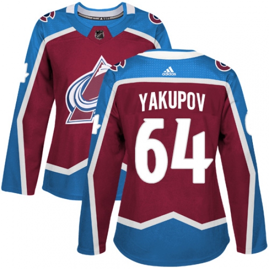 Women's Adidas Colorado Avalanche 64 Nail Yakupov Authentic Burgundy Red Home NHL Jersey