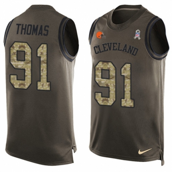 Men's Nike Cleveland Browns 91 Chad Thomas Limited Green Salute to Service Tank Top NFL Jersey