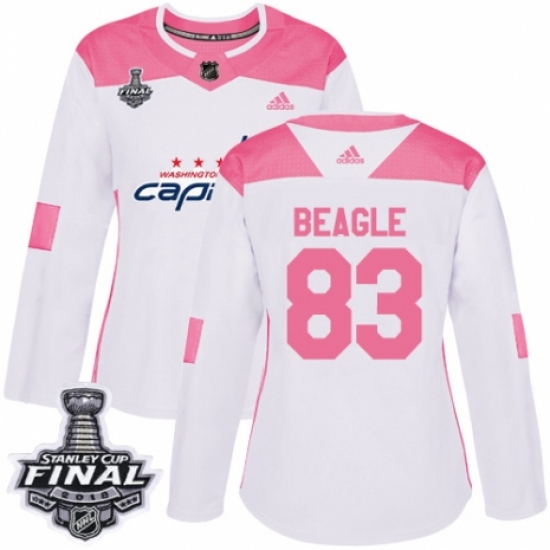 Women's Adidas Washington Capitals 83 Jay Beagle Authentic White/Pink Fashion 2018 Stanley Cup Final NHL Jersey