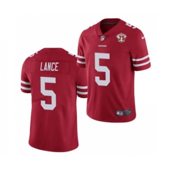 Men's San Francisco 49ers 5 Trey Lance Red 2021 75th Anniversary Vapor Untouchable Limited Jersey