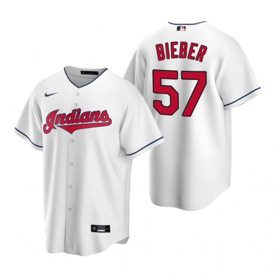 Men's Nike Cleveland Indians 57 Shane Bieber White Home Stitched Baseball Jersey