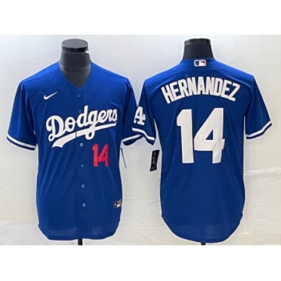 Men's Nike Los Angeles Dodgers 14 Enrique Hernandez Number Blue Stitched Cool Base Jersey