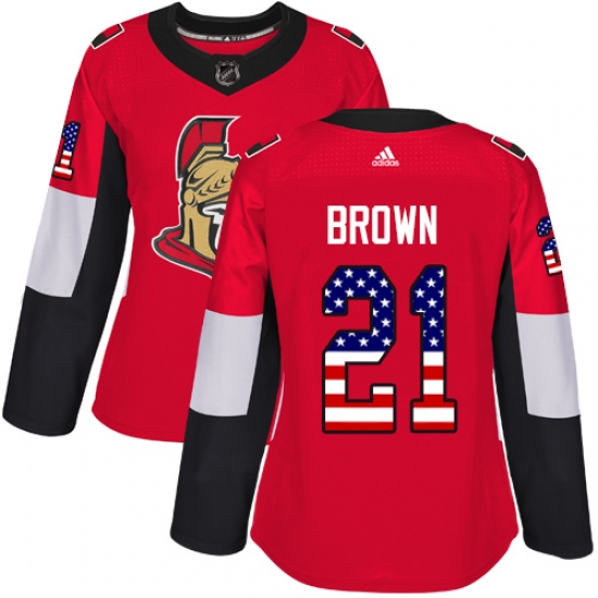 Women's Adidas Ottawa Senators 21 Logan Brown Authentic Red USA Flag Fashion NHL Jersey