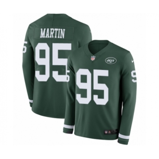 Men's Nike New York Jets 95 Josh Martin Limited Green Therma Long Sleeve NFL Jersey
