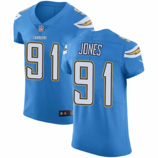 Men's Nike Los Angeles Chargers 91 Justin Jones Electric Blue Alternate Vapor Untouchable Elite Player NFL Jersey