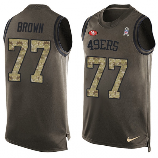 Men's Nike San Francisco 49ers 77 Trent Brown Limited Green Salute to Service Tank Top NFL Jersey