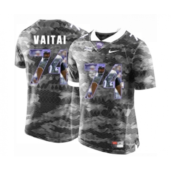 TCU Horned Frogs 74 Halapoulivaati Vaitai Gray With Portrait Print College Football Limited Jersey