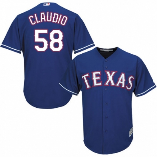 Youth Majestic Texas Rangers 58 Alex Claudio Authentic Royal Blue Alternate 2 Cool Base MLB Jersey