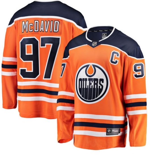 Men's Edmonton Oilers 97 Connor McDavid Fanatics Branded Orange Home Breakaway NHL Jersey