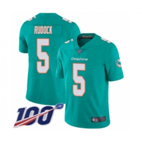 Men's Miami Dolphins 5 Jake Rudock Aqua Green Team Color Vapor Untouchable Limited Player 100th Season Football Jersey