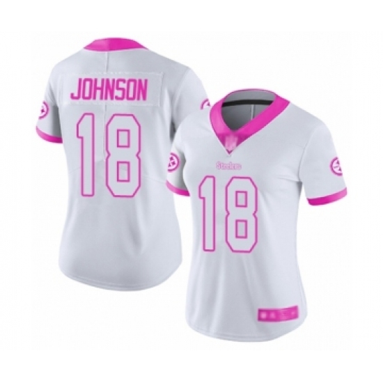 Women's Pittsburgh Steelers 18 Diontae Johnson Limited White Pink Rush Fashion Football Jersey