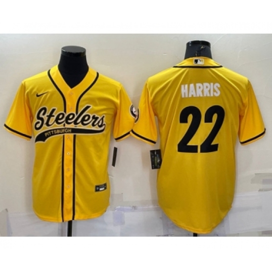 Men's Pittsburgh Steelers 22 Najee Harris Gold With Patch Cool Base Stitched Baseball Jersey