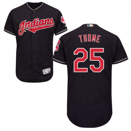 Men's Majestic Cleveland Indians 25 Jim Thome Navy Blue Alternate Flex Base Authentic Collection MLB Jersey