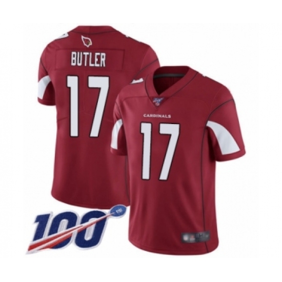 Men's Arizona Cardinals 17 Hakeem Butler Red Team Color Vapor Untouchable Limited Player 100th Season Football Jersey