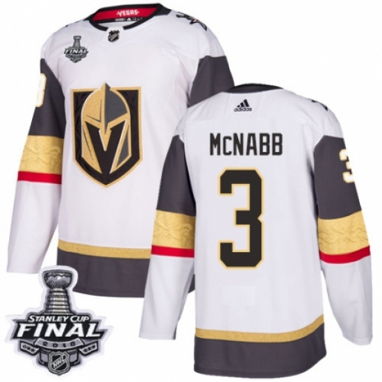 Men's Adidas Vegas Golden Knights 3 Brayden McNabb Authentic White Away 2018 Stanley Cup Final NHL Jersey