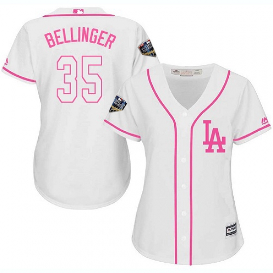 Women's Majestic Los Angeles Dodgers 35 Cody Bellinger Authentic White Fashion Cool Base 2018 World Series MLB Jersey