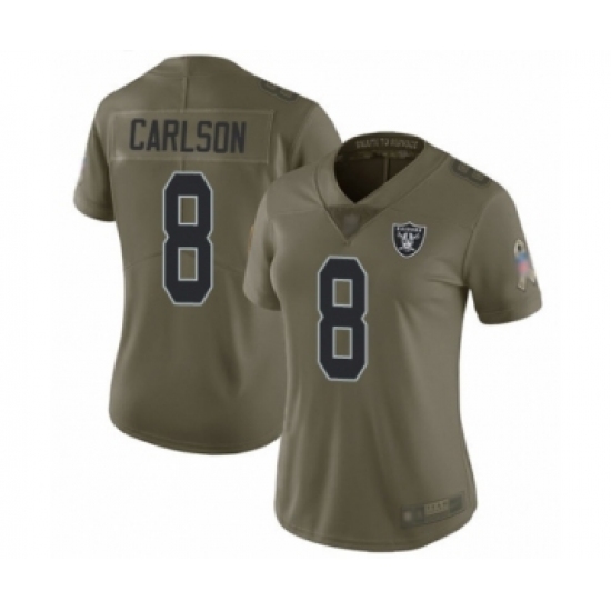 Women's Oakland Raiders 8 Daniel Carlson Limited Olive 2017 Salute to Service Football Jersey