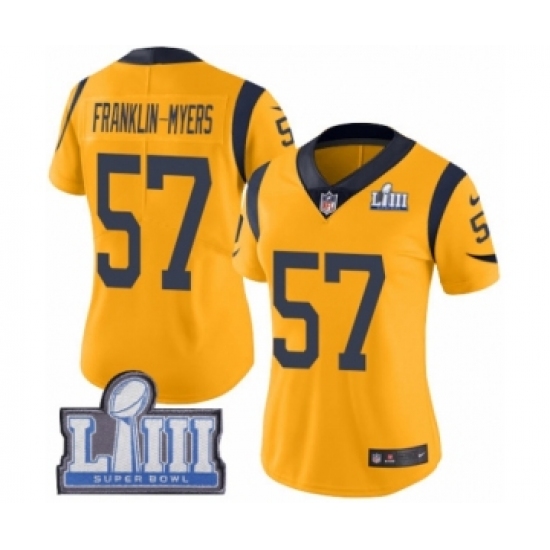 Women's Nike Los Angeles Rams 57 John Franklin-Myers Limited Gold Rush Vapor Untouchable Super Bowl LIII Bound NFL Jersey