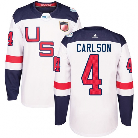 Men's Adidas Team USA 4 John Carlson Premier White Home 2016 World Cup Ice Hockey Jersey