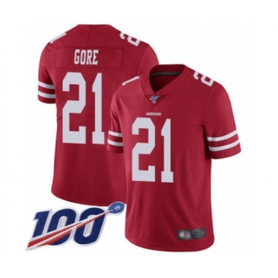 Youth San Francisco 49ers 21 Frank Gore Red Team Color Vapor Untouchable Limited Player 100th Season Football Jersey