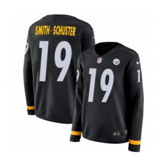 Women's Nike Pittsburgh Steelers 19 JuJu Smith-Schuster Limited Black Therma Long Sleeve NFL Jersey