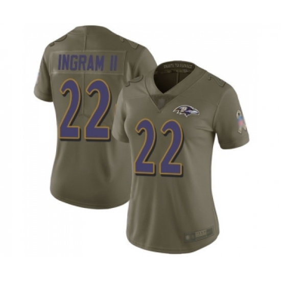 Women's Baltimore Ravens 22 Mark Ingram II Limited Olive 2017 Salute to Service Football Jersey