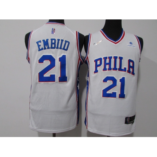 Men's Philadelphia 76ers 21 Joel Embiid White 75th Anniversary Association Edition Swingman Stitched Jersey