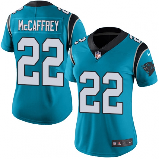 Women's Nike Carolina Panthers 22 Christian McCaffrey Blue Alternate Vapor Untouchable Limited Player NFL Jersey