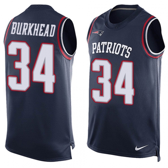 Men's Nike New England Patriots 34 Rex Burkhead Limited Navy Blue Player Name & Number Tank Top NFL Jersey