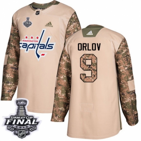 Youth Adidas Washington Capitals 9 Dmitry Orlov Authentic Camo Veterans Day Practice 2018 Stanley Cup Final NHL Jersey