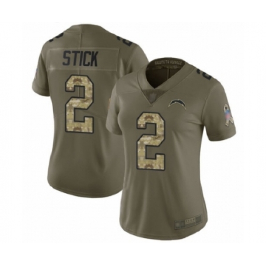Women's Los Angeles Chargers 2 Easton Stick Limited Olive Camo 2017 Salute to Service Football Jersey