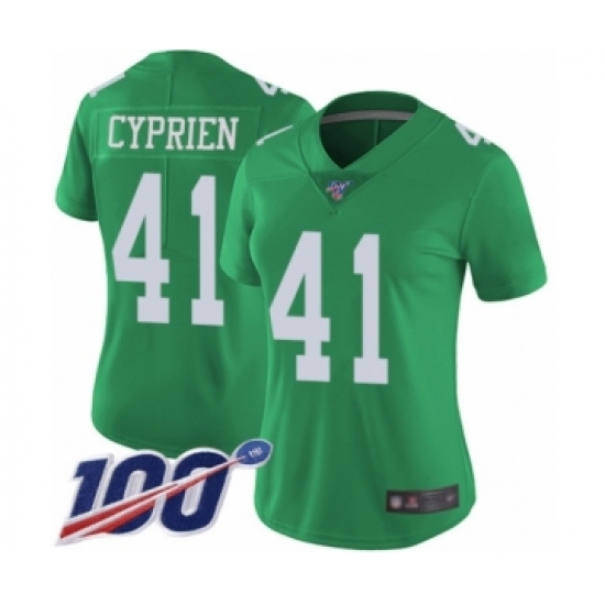 Women's Philadelphia Eagles 41 Johnathan Cyprien Limited Green Rush Vapor Untouchable 100th Season Football Jersey
