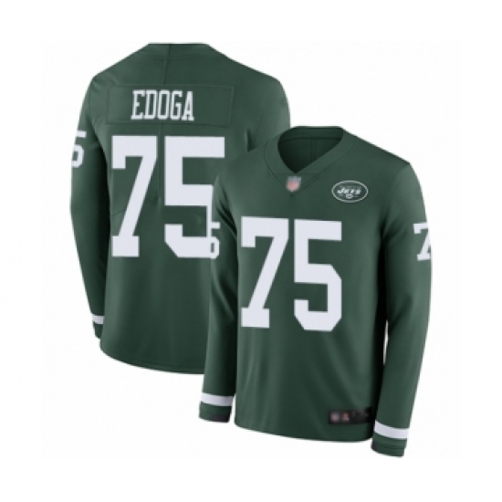 Men's New York Jets 75 Chuma Edoga Limited Green Therma Long Sleeve Football Jersey