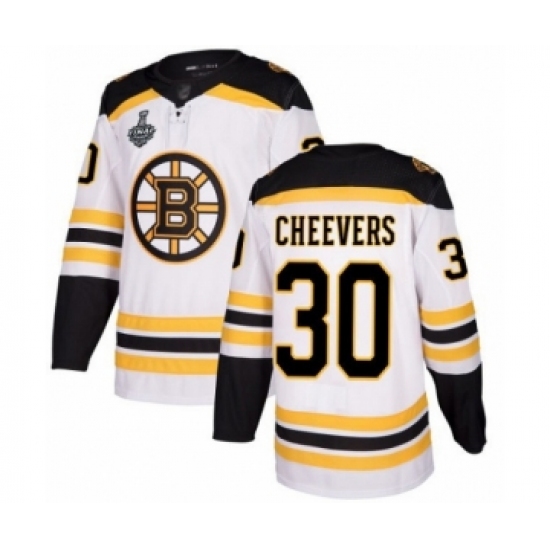 Youth Boston Bruins 30 Gerry Cheevers Authentic White Away 2019 Stanley Cup Final Bound Hockey Jersey