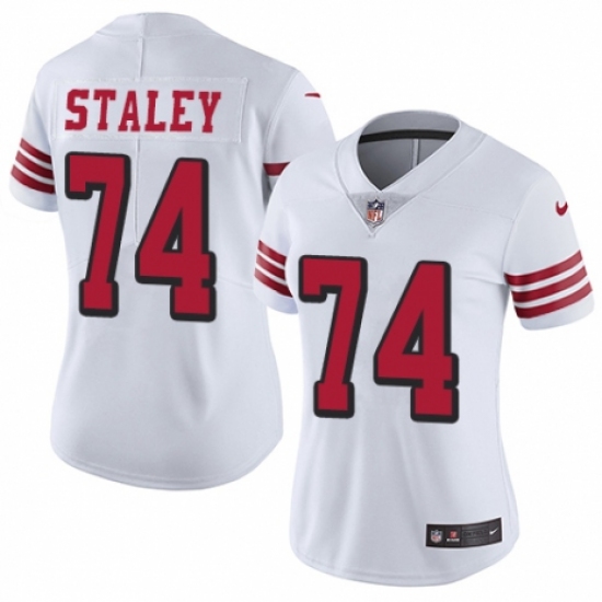 Women's Nike San Francisco 49ers 74 Joe Staley Limited White Rush Vapor Untouchable NFL Jersey