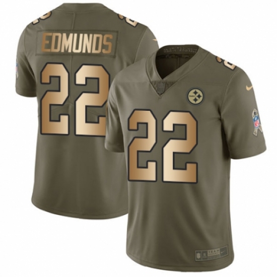 Youth Nike Pittsburgh Steelers 22 Terrell Edmunds Limited Olive Gold 2017 Salute to Service NFL Jersey