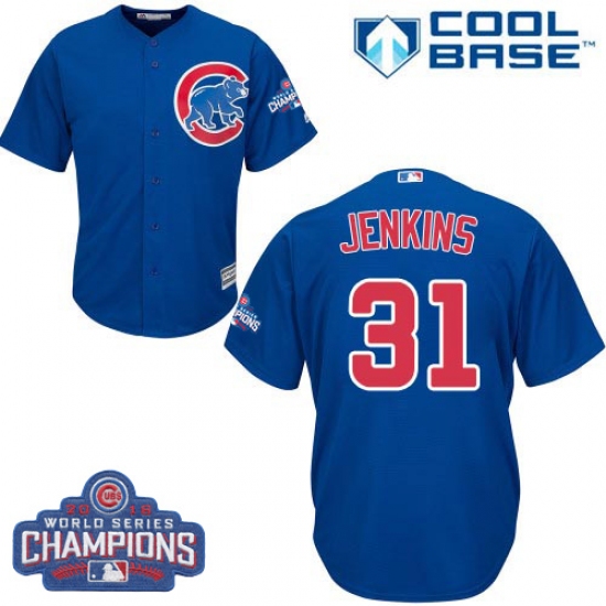 Youth Majestic Chicago Cubs 31 Fergie Jenkins Authentic Royal Blue Alternate 2016 World Series Champions Cool Base MLB Jersey