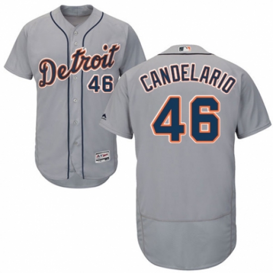 Men's Majestic Detroit Tigers 46 Jeimer Candelario Grey Road Flex Base Authentic Collection MLB Jersey