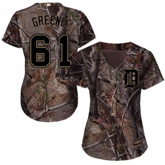 Women's Majestic Detroit Tigers 61 Shane Greene Authentic Camo Realtree Collection Flex Base MLB Jersey