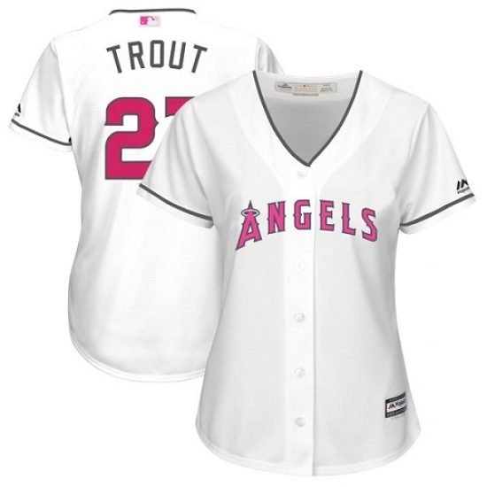 Women's Majestic Los Angeles Angels of Anaheim 27 Mike Trout Authentic White Mother's Day Cool Base MLB Jersey