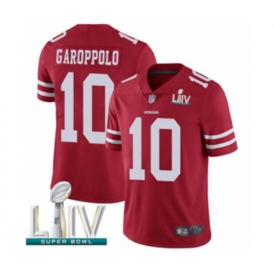 Youth San Francisco 49ers 10 Jimmy Garoppolo Red Team Color Vapor Untouchable Limited Player Super Bowl LIV Bound Football Jersey
