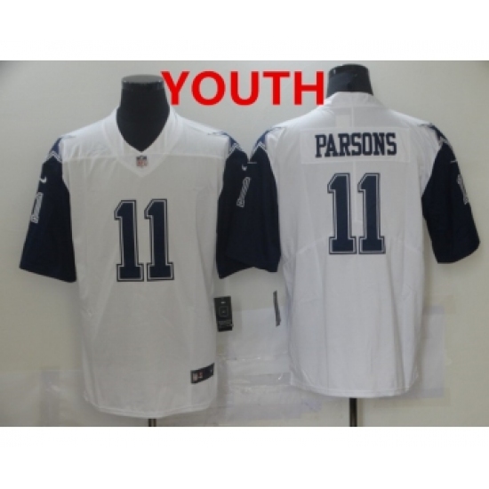 Youth Dallas Cowboys 11 Micah Parsons White 2021 Color Rush Stitched NFL Nike Limited Jersey