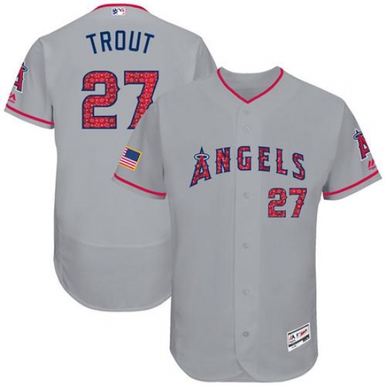 Men's Majestic Los Angeles Angels of Anaheim 27 Mike Trout Grey Stars & Stripes Authentic Collection Flex Base MLB Jersey